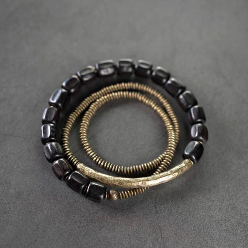 Ebony Wood Copper Healing Bracelet | Multilayered Peace Beads