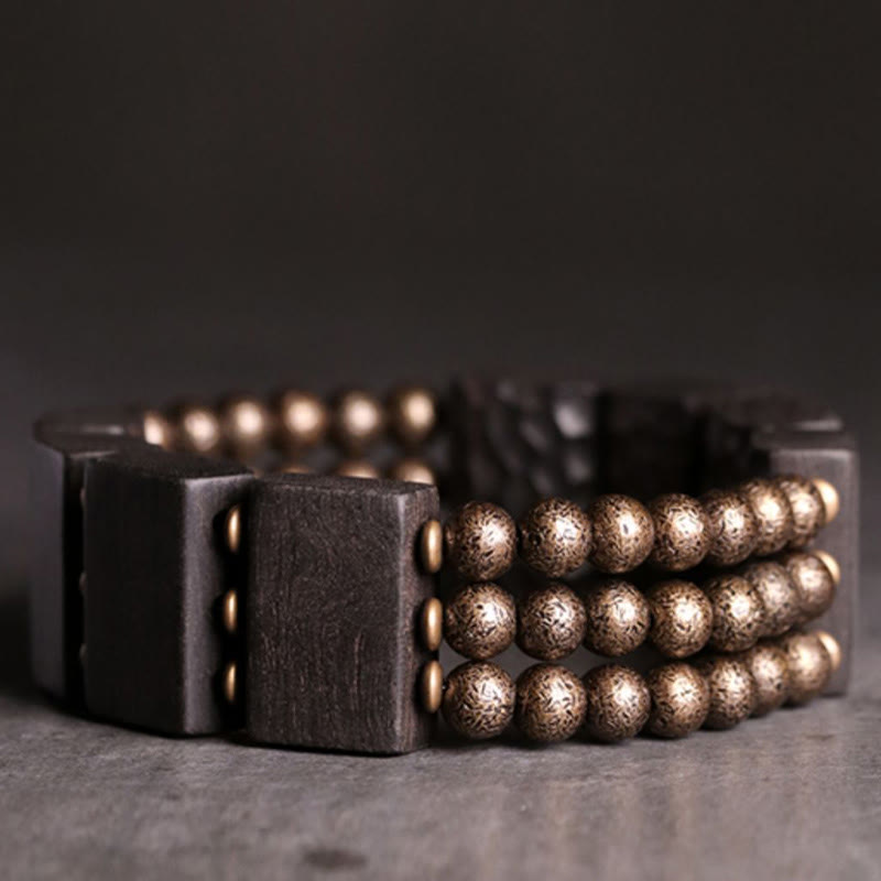 Vintage Ebony Wood Copper Beads Balance Bracelet