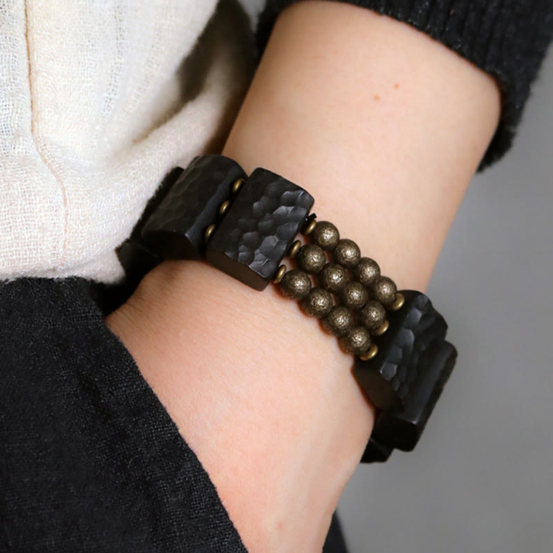 Vintage Ebony Wood Copper Beads Balance Bracelet