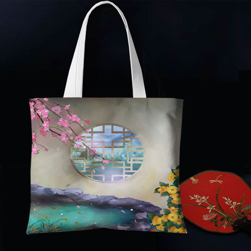 Canvas Colourful Shoulder Bag with Artistic Nature Prints