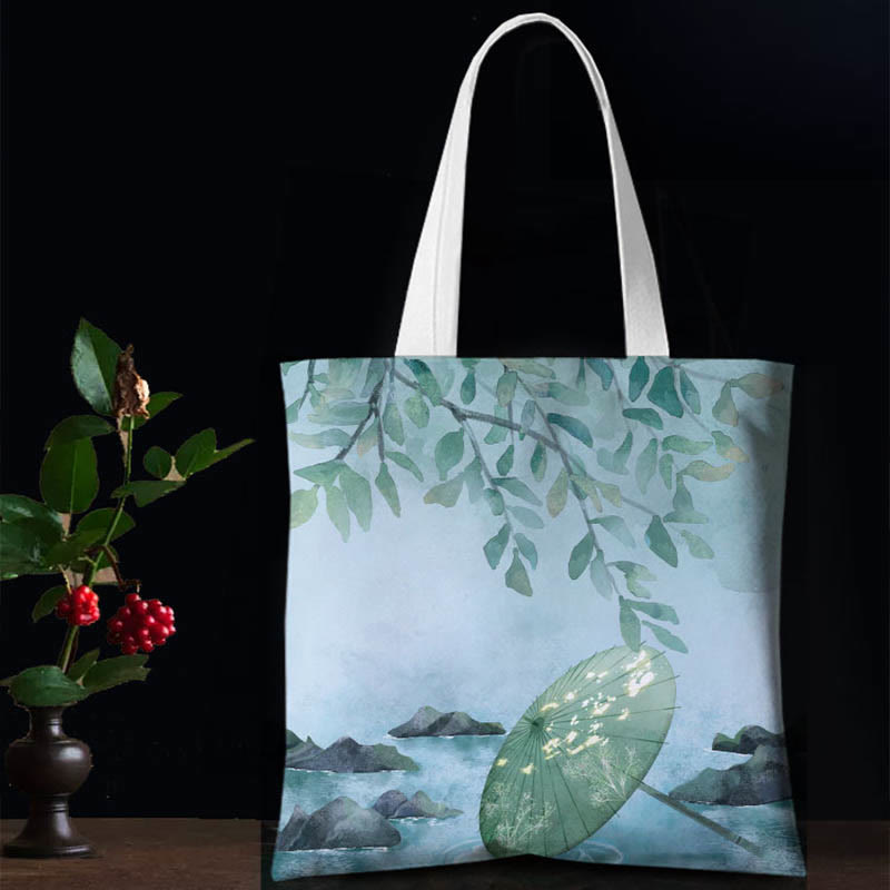 Canvas Colourful Shoulder Bag with Artistic Nature Prints