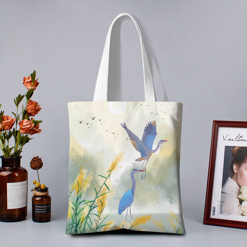Canvas Colourful Shoulder Bag with Artistic Nature Prints