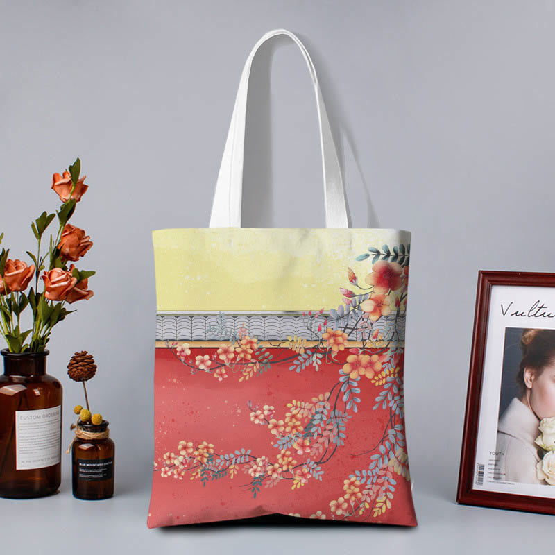 Canvas Colourful Shoulder Bag with Artistic Nature Prints