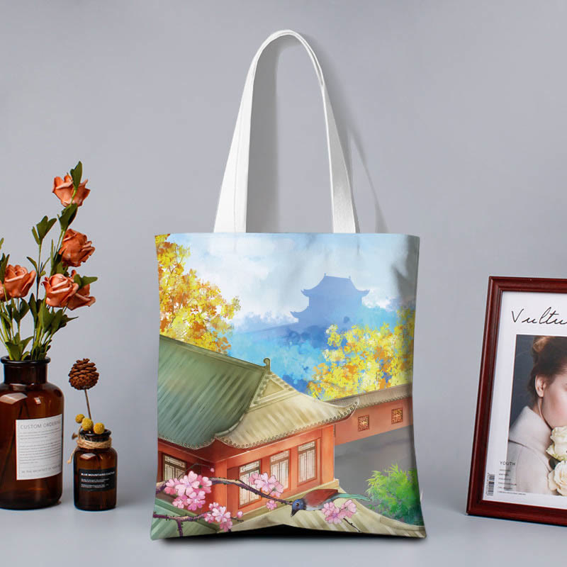 Canvas Colourful Shoulder Bag with Artistic Nature Prints