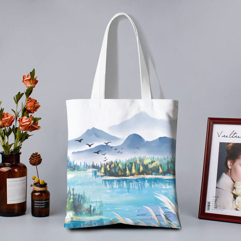 Canvas Colourful Shoulder Bag with Artistic Nature Prints