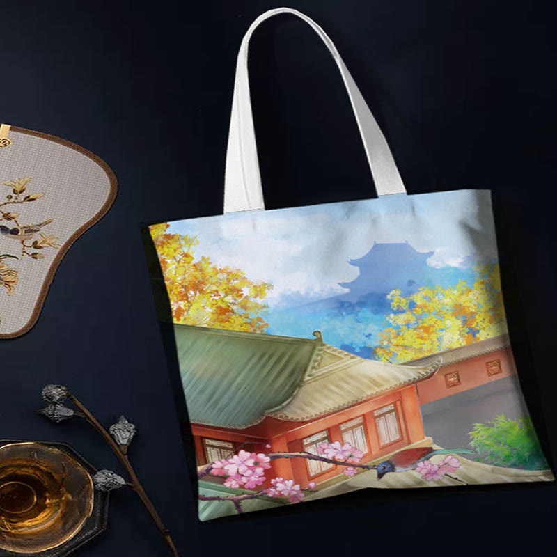 Canvas Colourful Shoulder Bag with Artistic Nature Prints