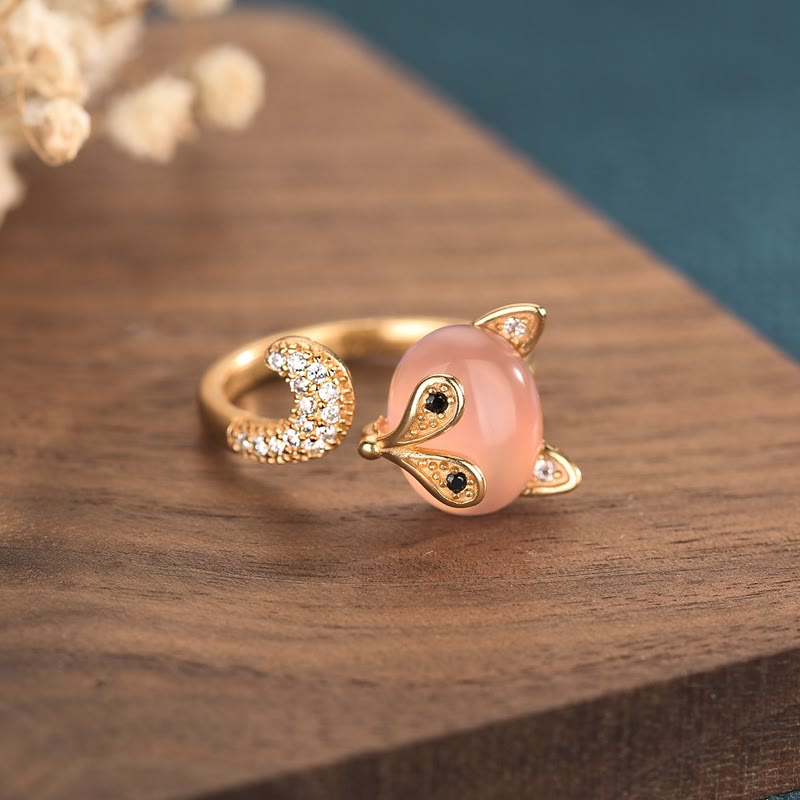 Adjustable Cat's Eye Copper Fox Spiritual Ring for Clarity