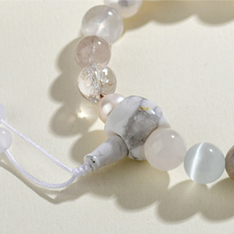 8-12mm White Agate Pearl 18 Beads Balance Bracelet