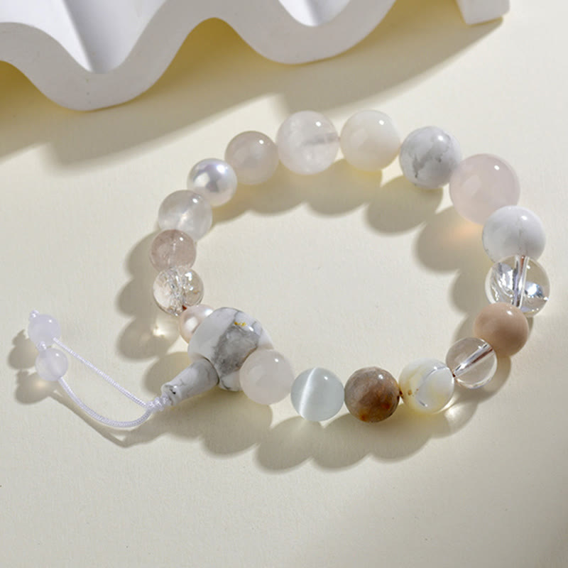 8-12mm White Agate Pearl 18 Beads Balance Bracelet