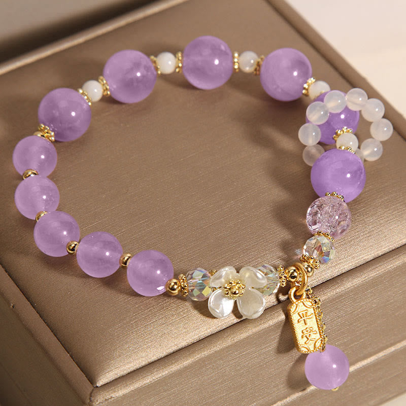 Blue Crystal Amethyst Chalcedony Flower Healing Bracelet 14-16cm