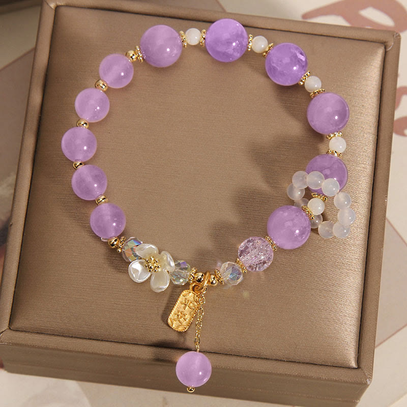Blue Crystal Amethyst Chalcedony Flower Healing Bracelet 14-16cm
