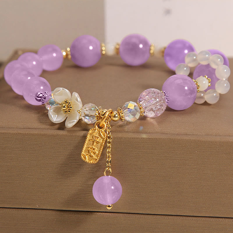 Blue Crystal Amethyst Chalcedony Flower Healing Bracelet 14-16cm