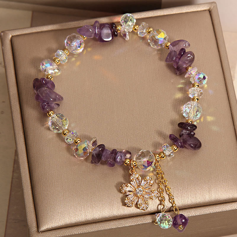 Amethyst Citrine Healing Bracelet with Zircon Flower Charm