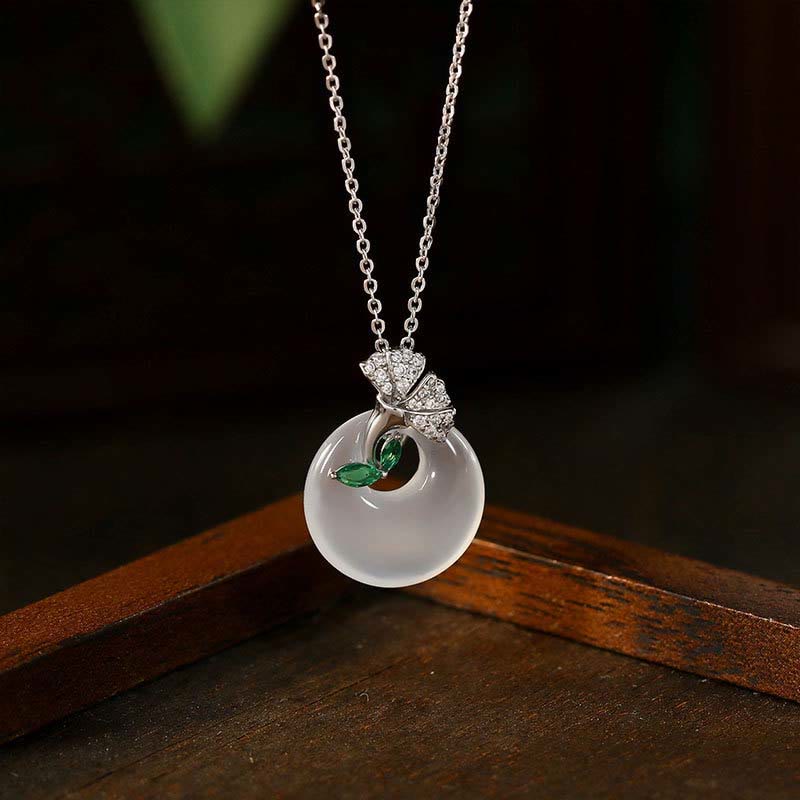 Natural Chalcedony Harmony Necklace with Ginkgo Leaf Pendant