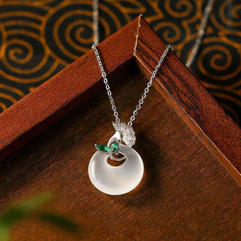 Natural Chalcedony Harmony Necklace with Ginkgo Leaf Pendant