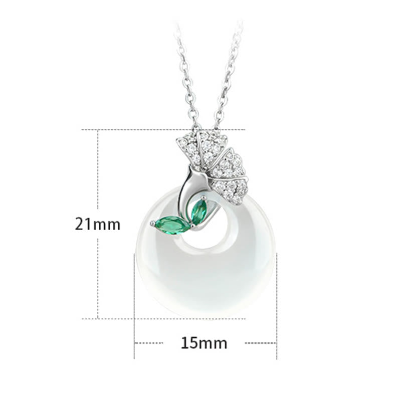 Natural Chalcedony Harmony Necklace with Ginkgo Leaf Pendant