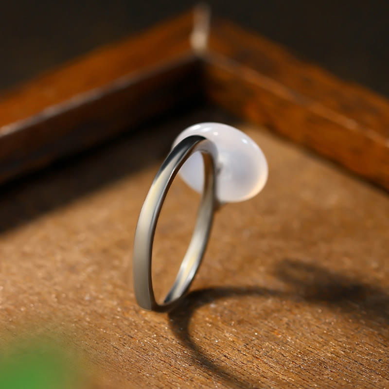 Chalcedony Bamboo Leaf Positive Adjustable Spiritual Ring