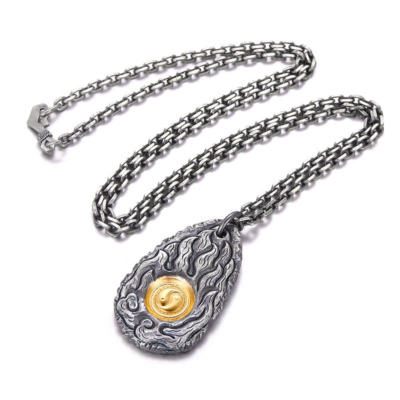 999 Sterling Silver and Gold Yin Yang Necklace for Balance