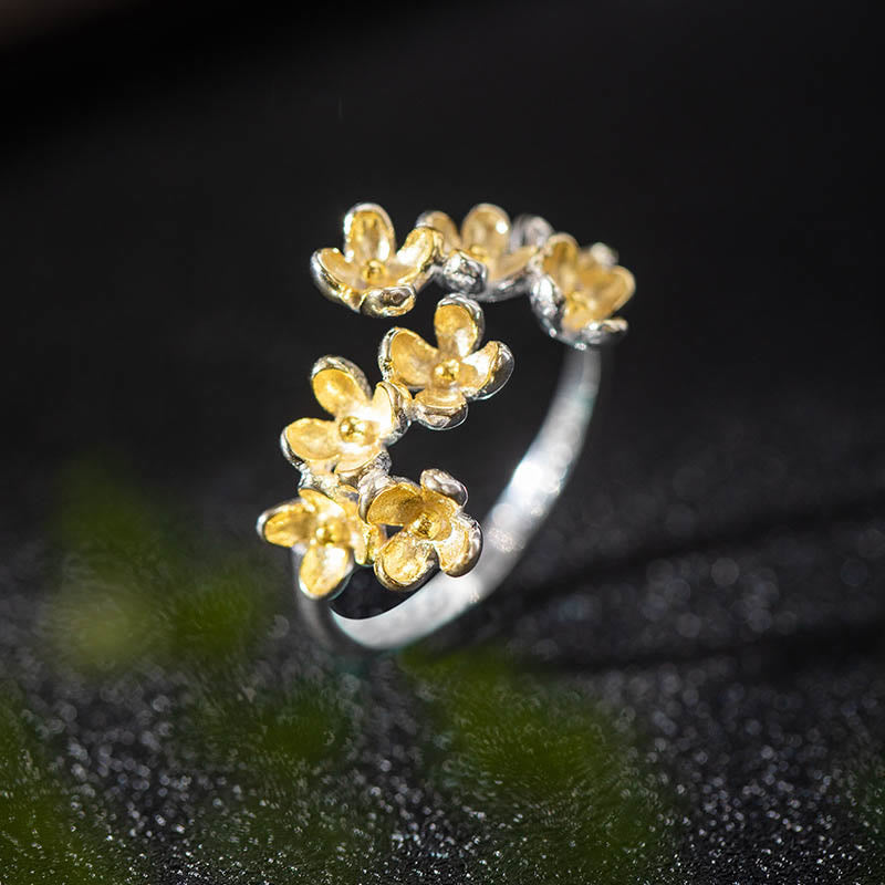 Adjustable Sterling Silver Osmanthus Fragrans Spiritual Ring for Women