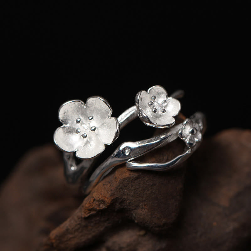 Sterling Silver Plum Blossom Balance Ring for Women