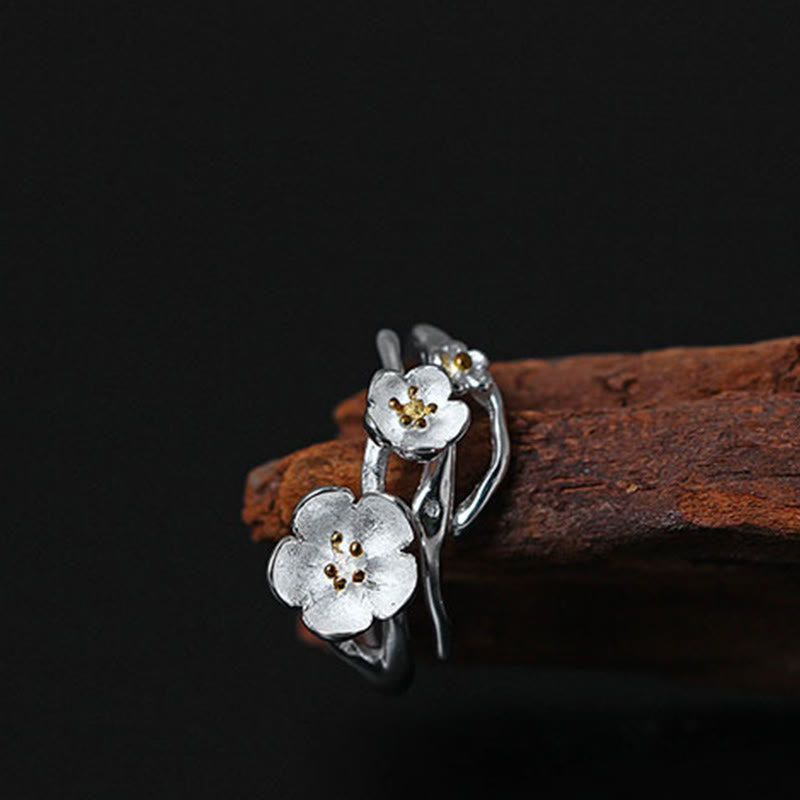 Sterling Silver Plum Blossom Balance Ring for Women
