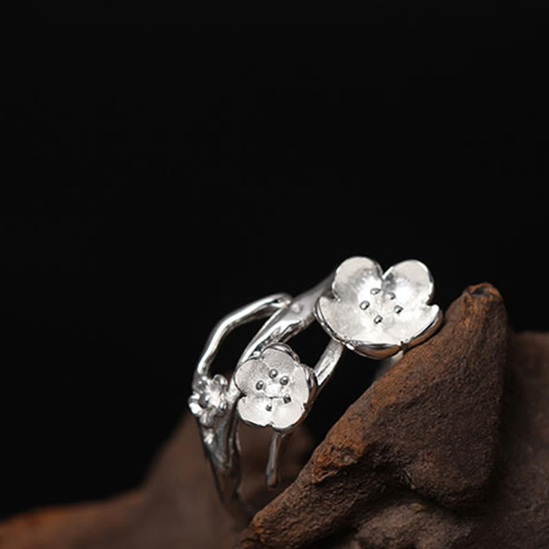 Sterling Silver Plum Blossom Balance Ring for Women