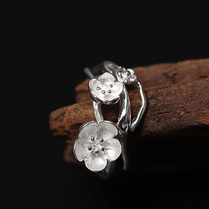 Sterling Silver Plum Blossom Balance Ring for Women