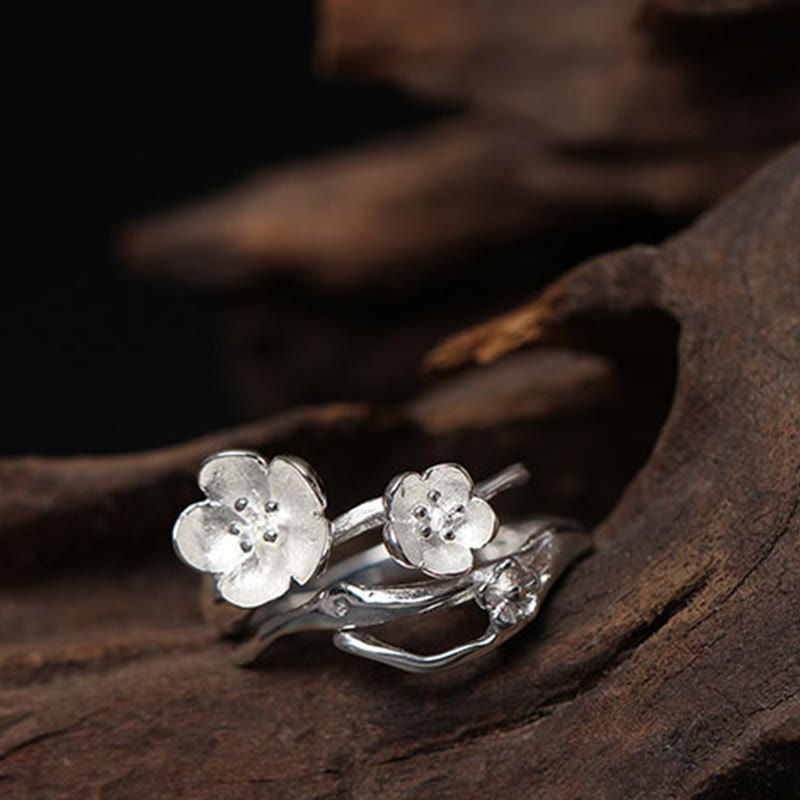 Sterling Silver Plum Blossom Balance Ring for Women