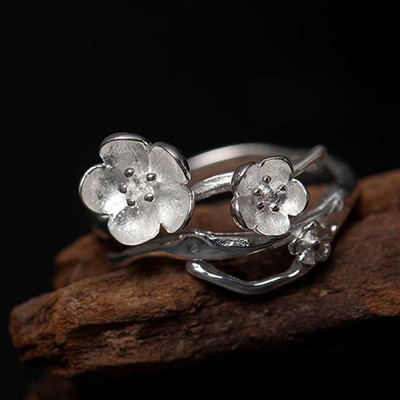 Sterling Silver Plum Blossom Balance Ring for Women