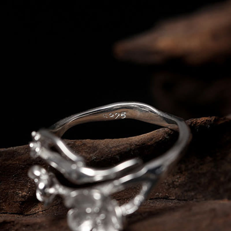 Sterling Silver Plum Blossom Balance Ring for Women