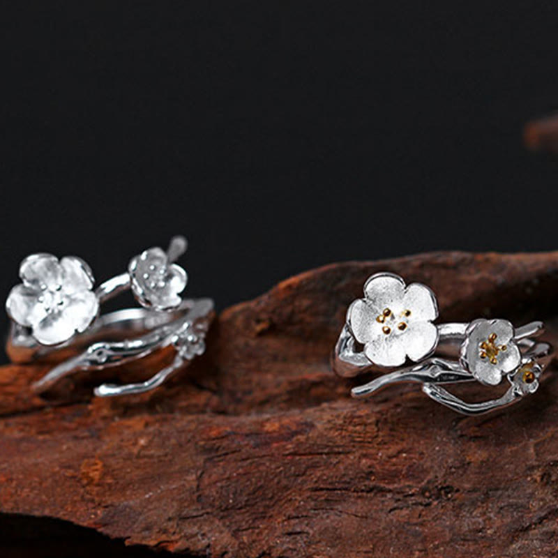 Sterling Silver Plum Blossom Balance Ring for Women