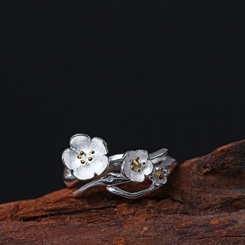 Sterling Silver Plum Blossom Balance Ring for Women