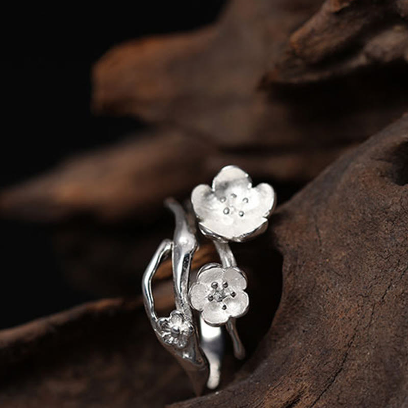 Sterling Silver Plum Blossom Balance Ring for Women