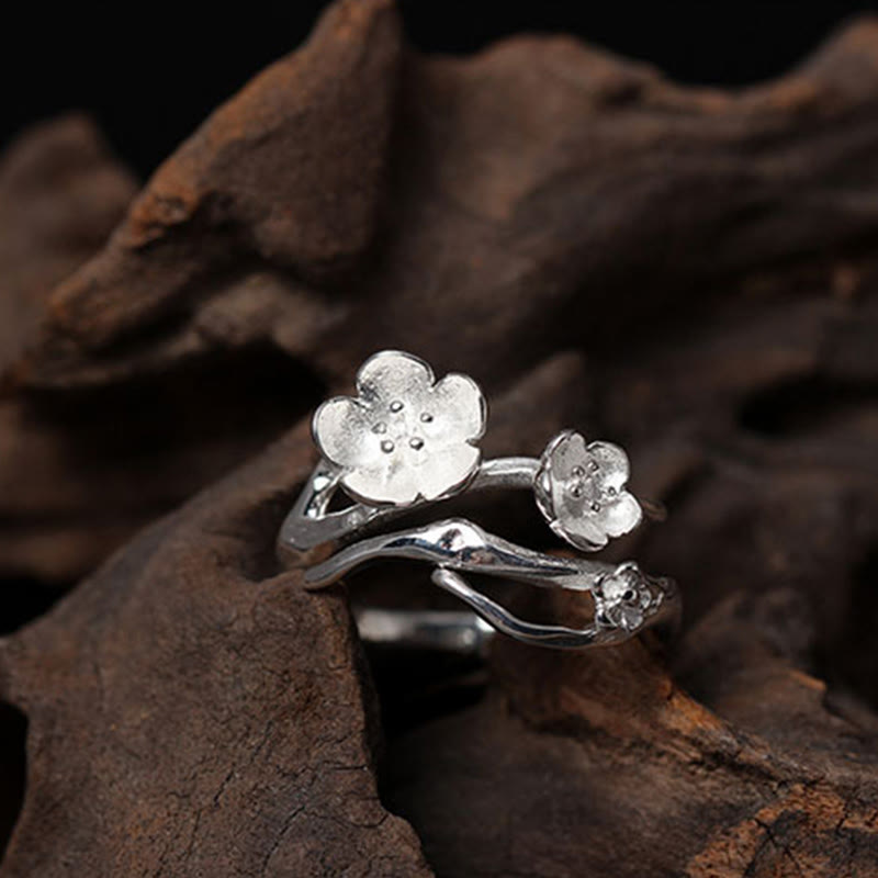 Sterling Silver Plum Blossom Balance Ring for Women