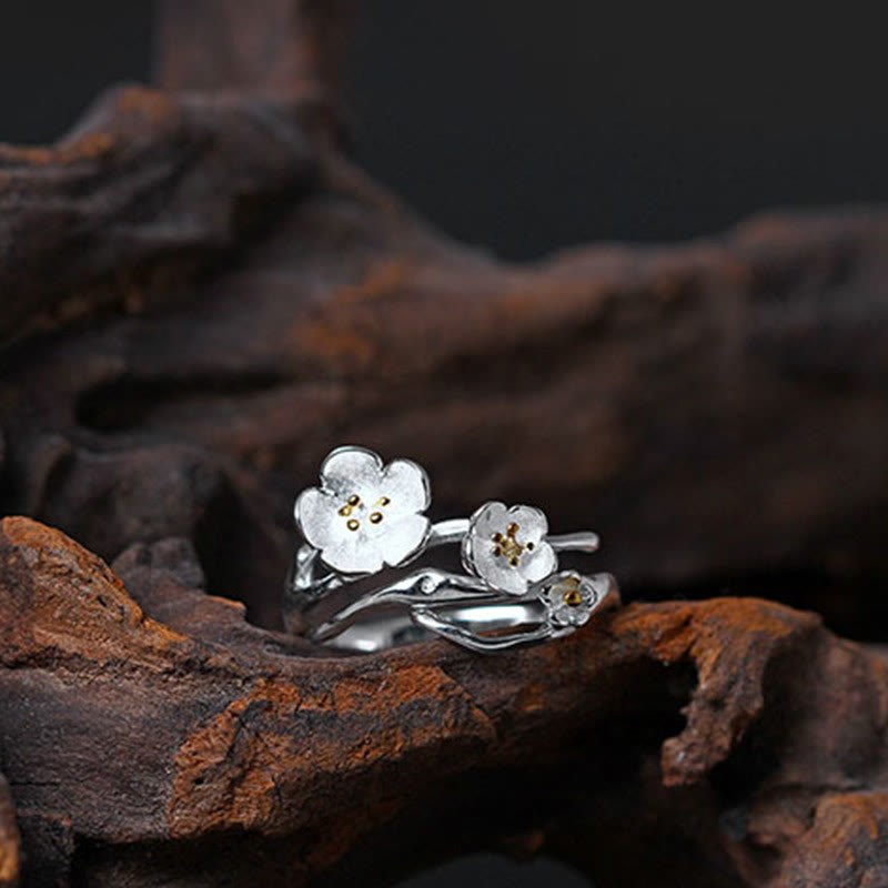 Sterling Silver Plum Blossom Balance Ring for Women