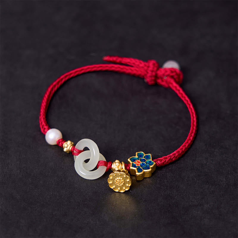 Hetian Jade Fortune Bracelet with Peace Buckle and Braided Rope