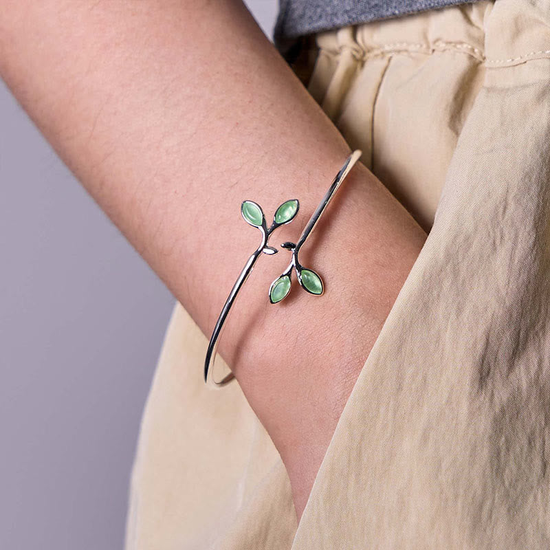 Copper Cat Eye Leaf Pattern Support Cuff Bracelet