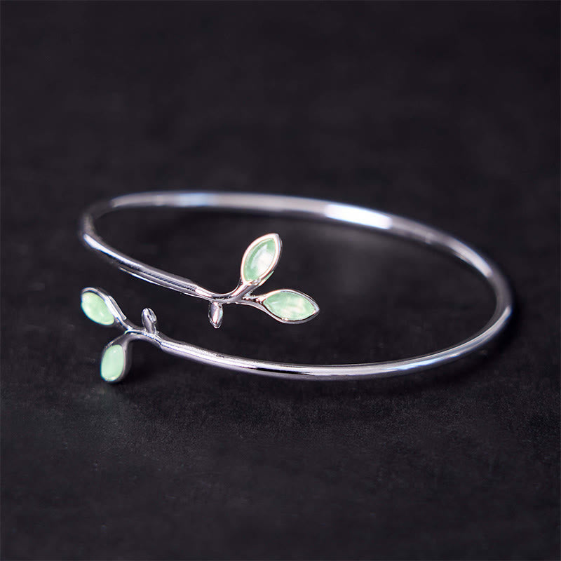 Copper Cat Eye Leaf Pattern Support Cuff Bracelet