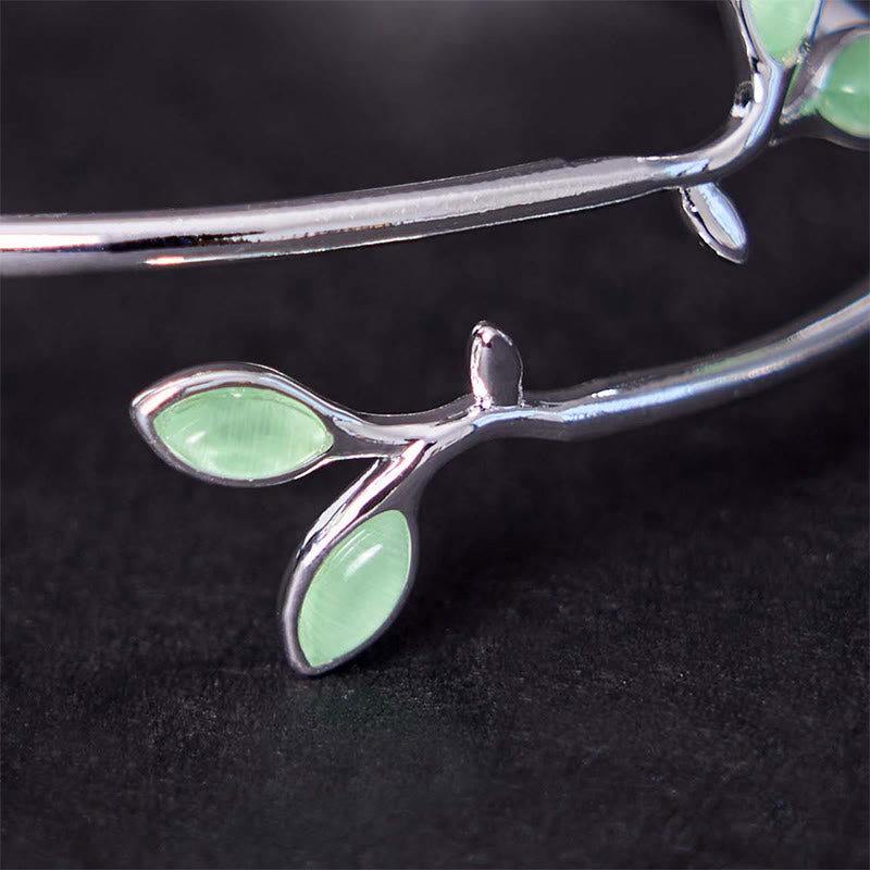 Copper Cat Eye Leaf Pattern Support Cuff Bracelet