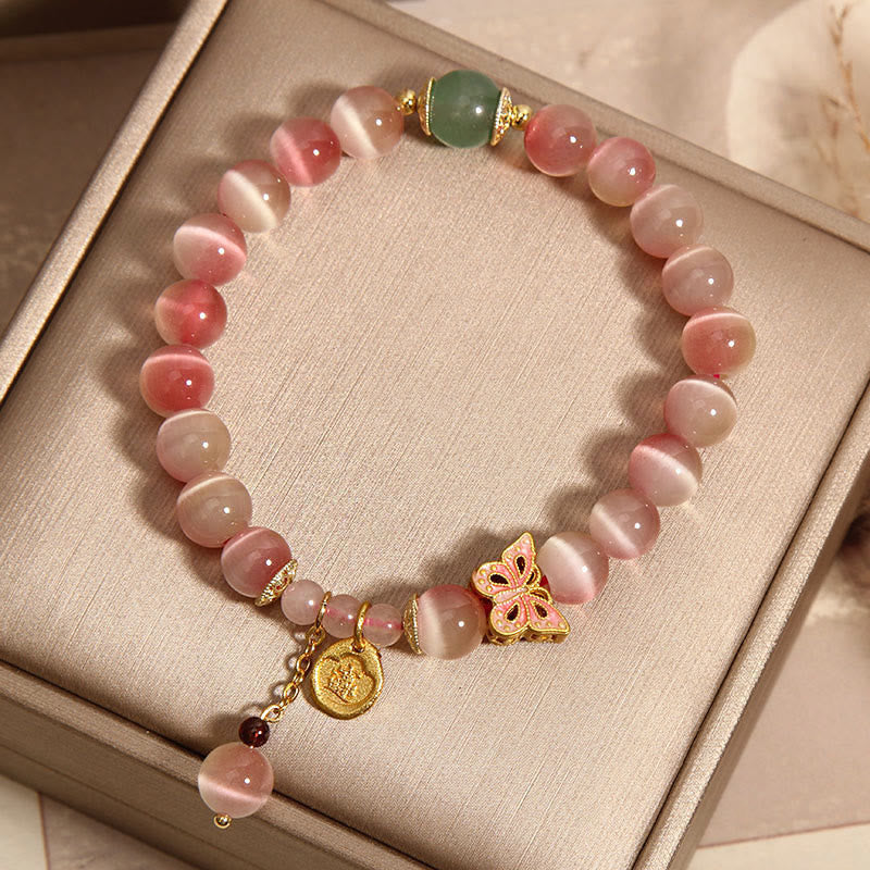 8mm Gradient Pink Cat's Eye Peace Bracelet