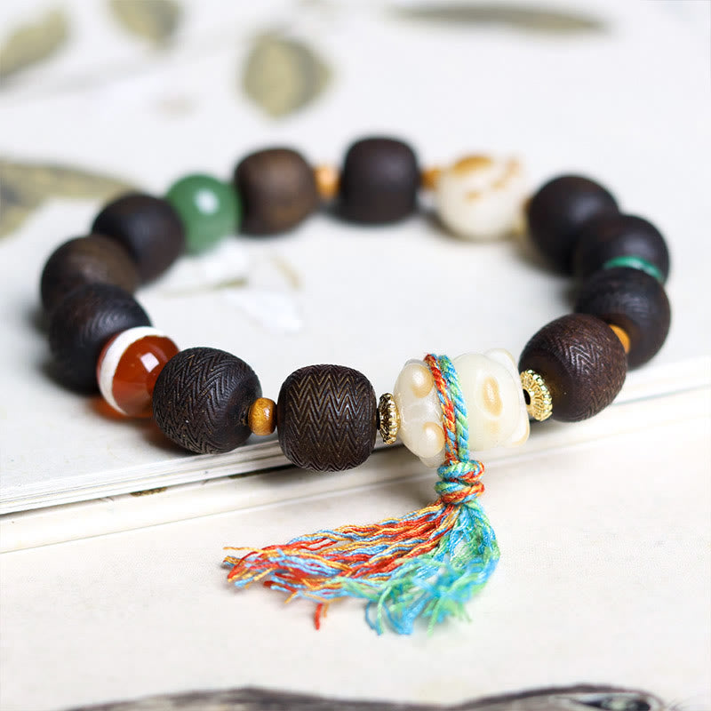 12mm Agarwood Peace Bracelet with Bodhi Seed Charm