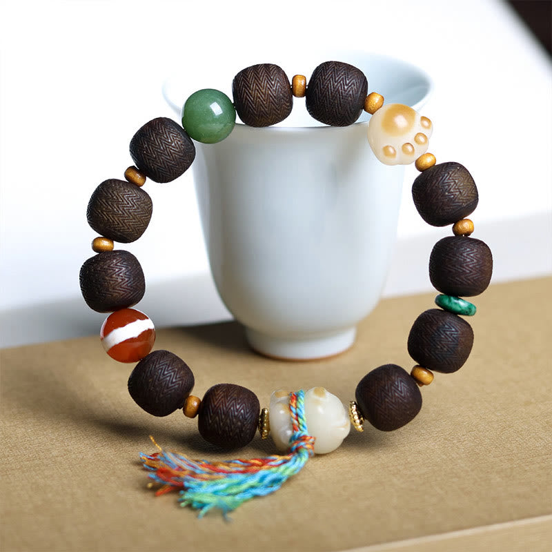 12mm Agarwood Peace Bracelet with Bodhi Seed Charm