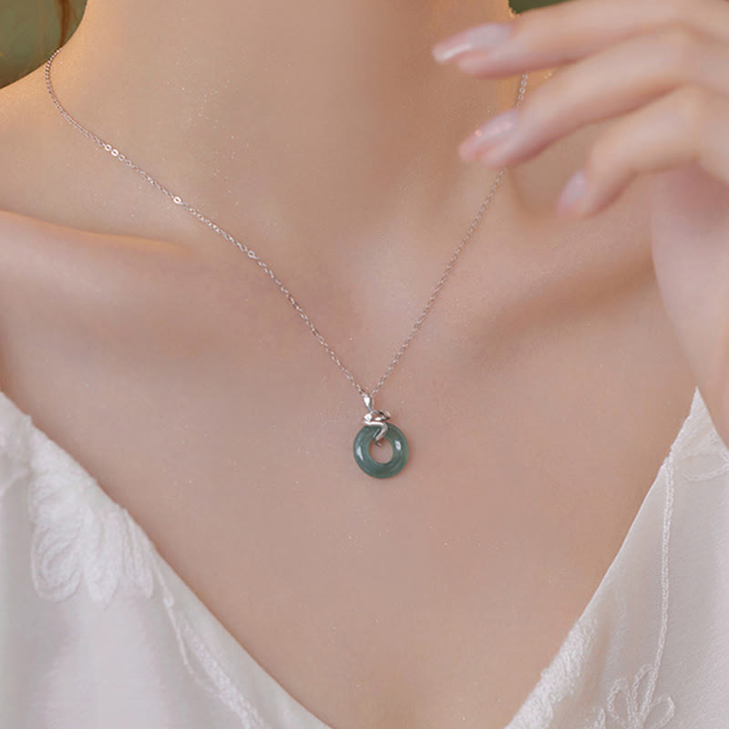 Jade Peace Buckle Necklace with 925 Silver & 18K Gold Spirit Snake