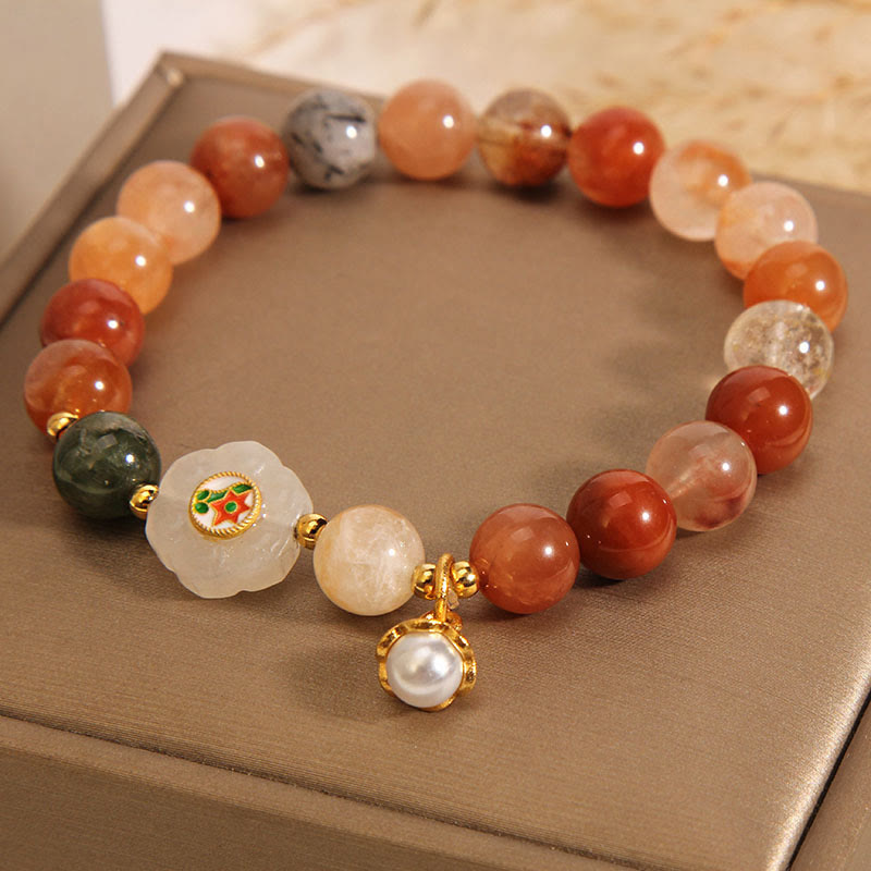 Fu Lu Shou Crystal White Jade Luck Bracelet 14-16cm