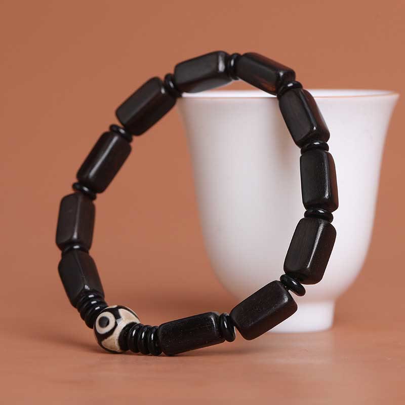 Ebony Wood Dzi Bead Balance Bracelet for Grounding Peace