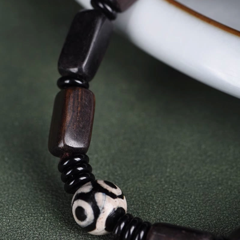 Ebony Wood Dzi Bead Balance Bracelet for Grounding Peace