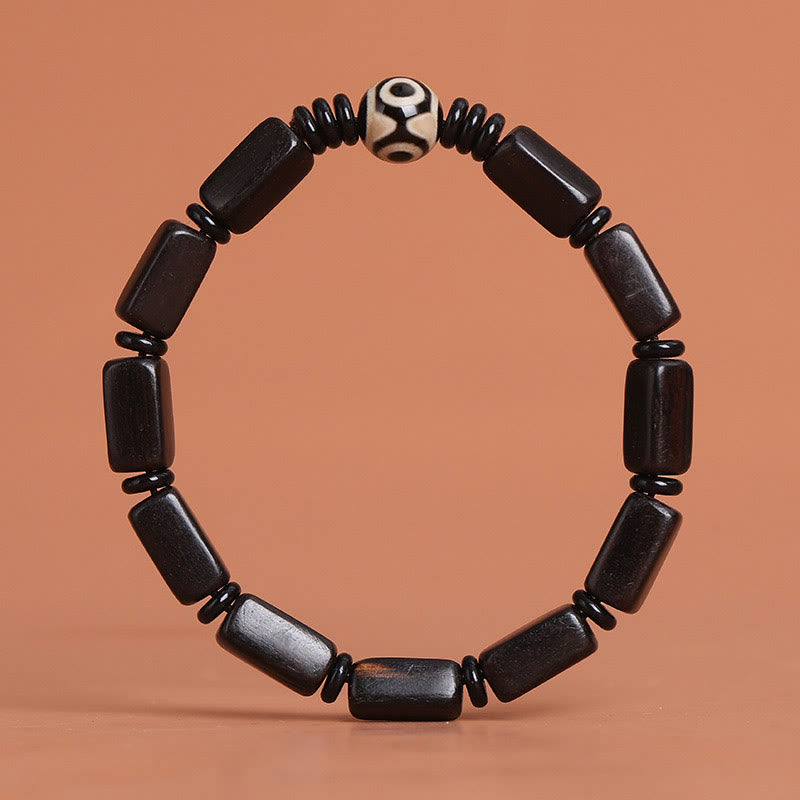 Ebony Wood Dzi Bead Balance Bracelet for Grounding Peace