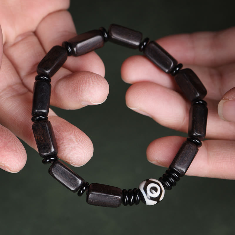Ebony Wood Dzi Bead Balance Bracelet for Grounding Peace