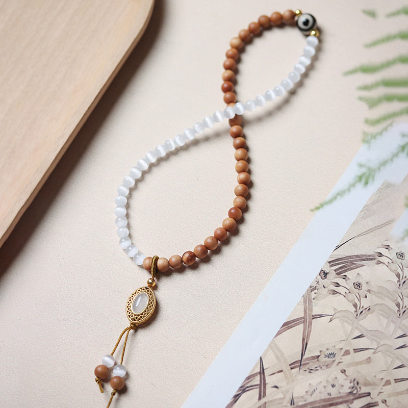 8mm Sandalwood Cat's Eye Three-Eyed Dzi Protection Bracelet