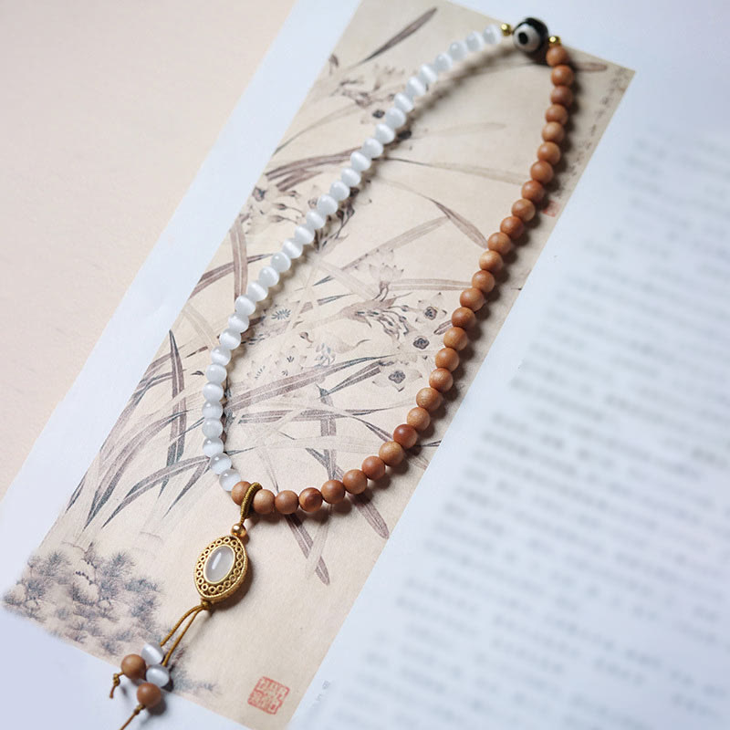 8mm Sandalwood Cat's Eye Three-Eyed Dzi Protection Bracelet